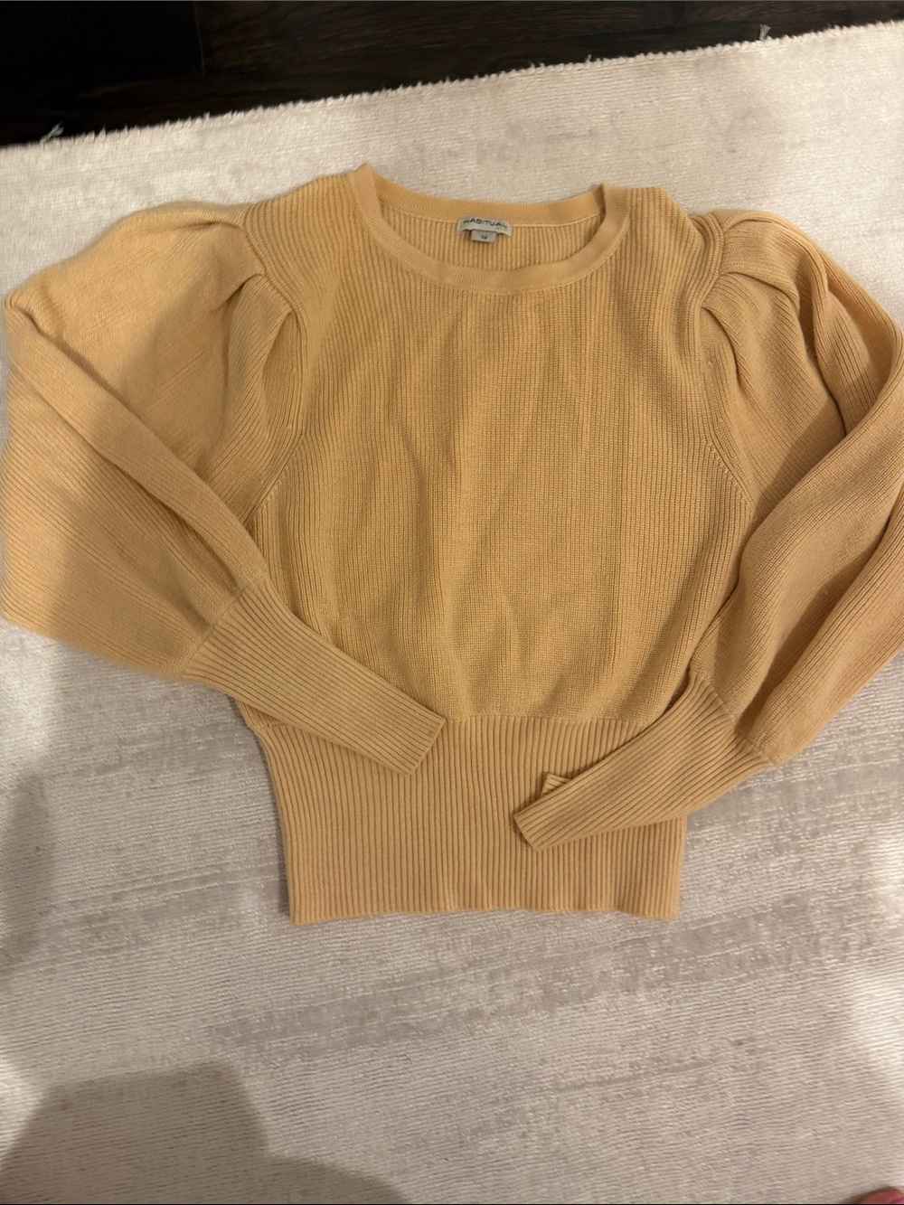 Teen Girl Puff-Sleeve Knit Sweater in Camel